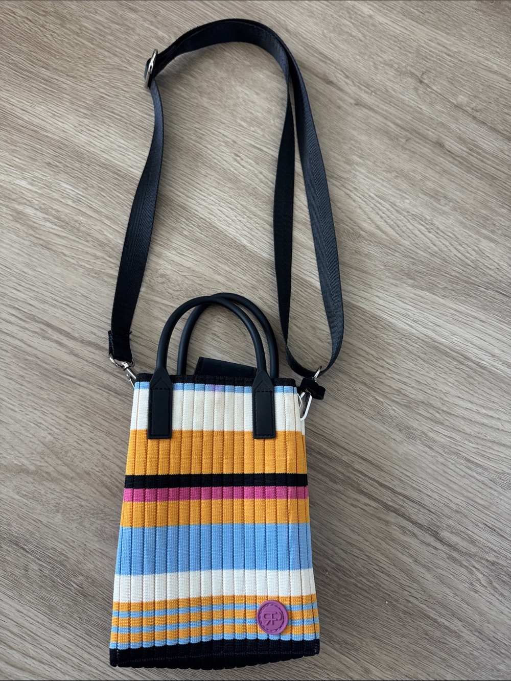 Striped Multicolor Crossbody Tote - Black, Blue, Yellow, Pink